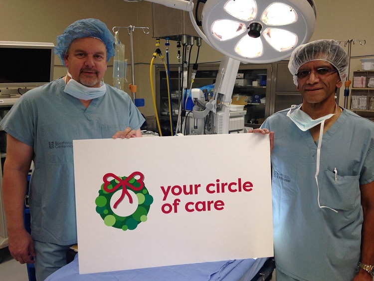 Tim Shauf and Dr. Noronha launch Holiday Appeal in the OR